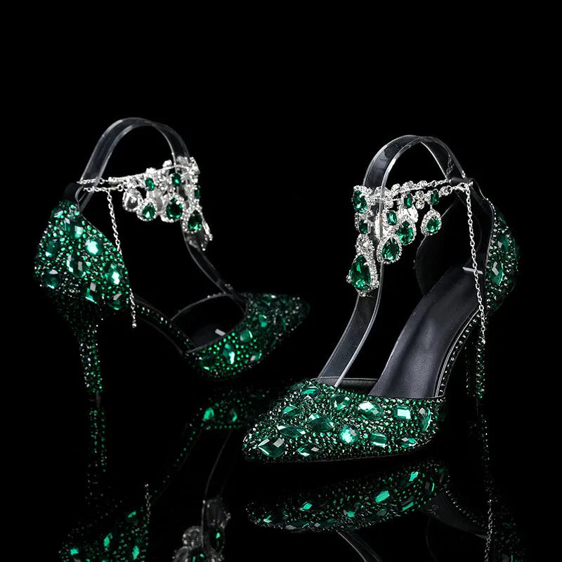 Bling Luxury Handmade Full Rhinestones Women Pumps Fashion Diamonds Crystal Pendant Banquet High heels Party Prom Wedding Shoes - https://mohammadcollection.com