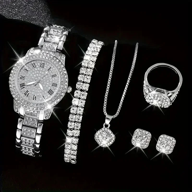 Casual ladies quartz wrist watch bracelet set with multiple jewelry pieces from Mohammand Collection, featuring elegant designs and bracelets.