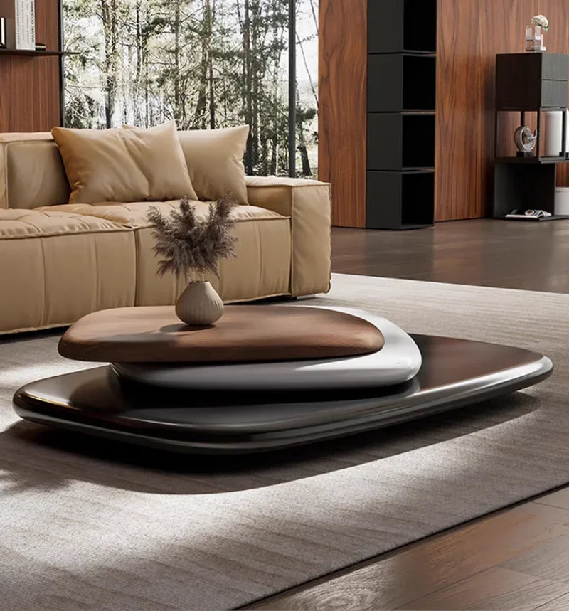 Modern Italian designer floating coffee table by MC THE BLACK DIAMOND, ideal for large apartments with a sleek, high-quality design.