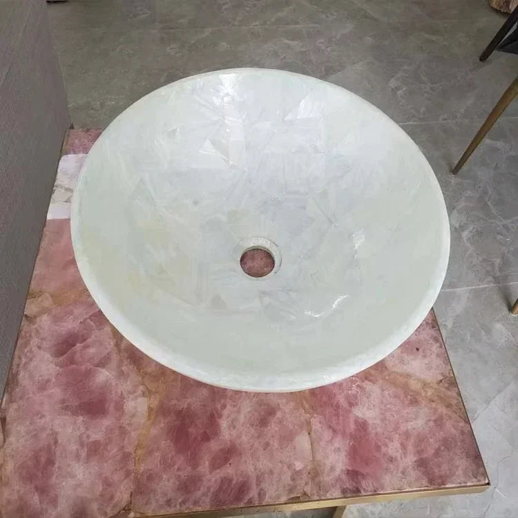 Bathroom Decorative Washbasin Rose Quartz Bowl Handmade Luxury Gemstone Rose Quartz - https://mohammadcollection.com