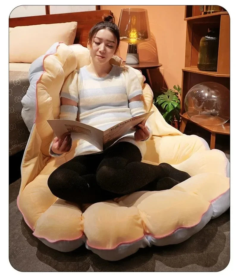 Large Clamshell Plush Cushion Giant Shuck Plush Pillow Seashell Sofa Decorative Stuffed Pillow Sleeping Backrest Floor Cushion