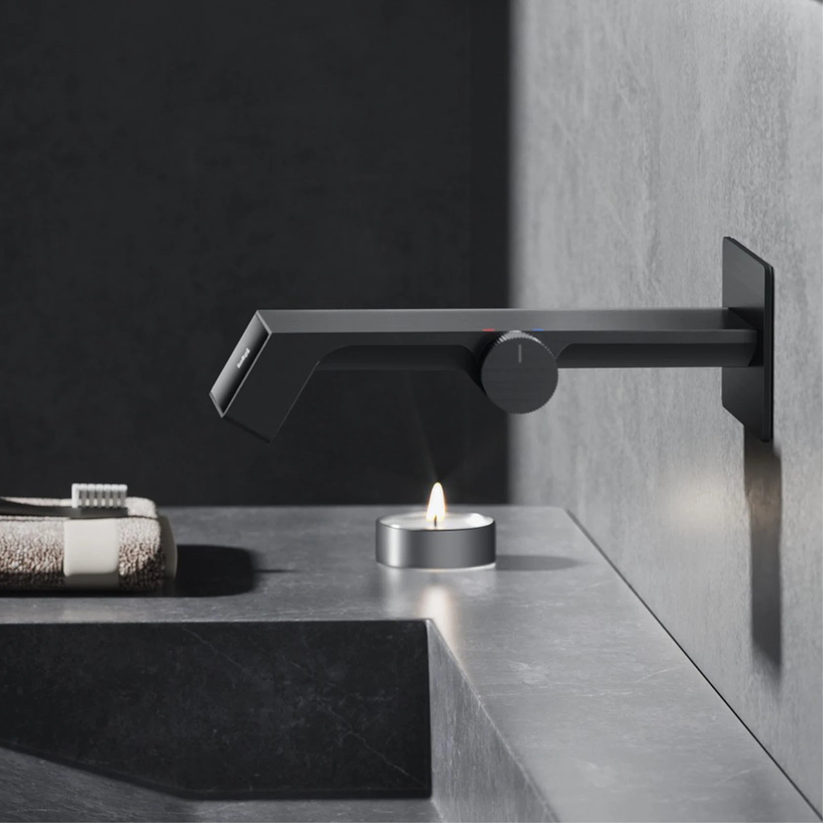 Luxury gray brass bathroom faucet with LED digital display, modern home decor by MC THE BLACK DIAMOND