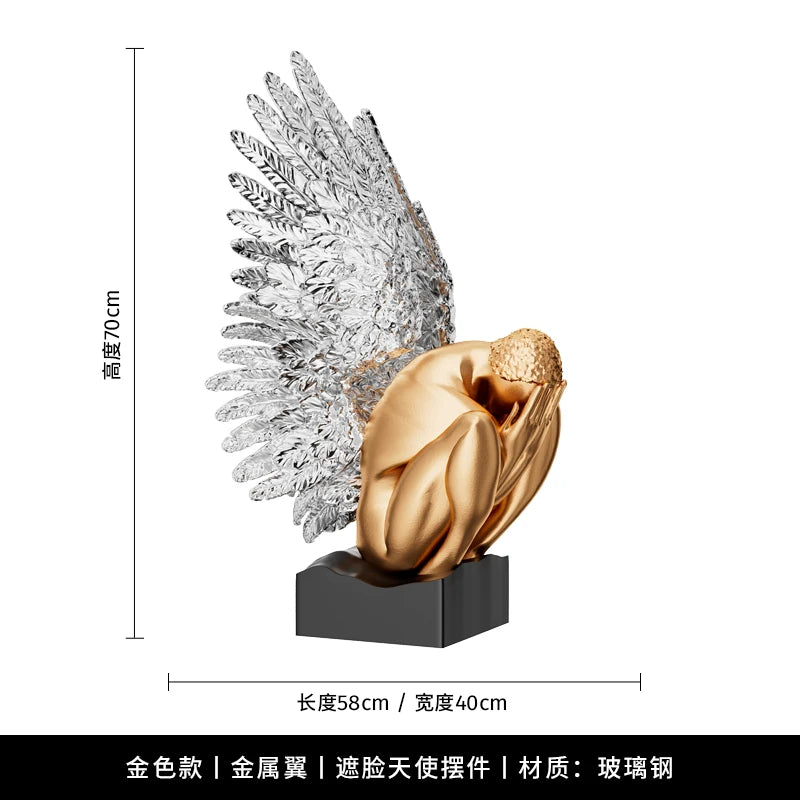 MC THE BLACK DIAMOND desk decoration wings statue, artistic black wing sculpture for office or home decor.