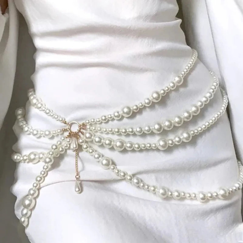 Multilayer pearl waist chain for women with metal rings and tassels, elegant body jewelry by ๐๐ ๐๐๐ ๐น๐๐๐๐ ๐ป๐๏ฟฝ