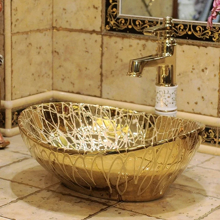 European gold-plated ceramic vessel sink, small oval countertop washbasin by ๐๐ ๐๐๐ ๐น๐๐๐๐ ๐ป๐๐๏ฟฝ