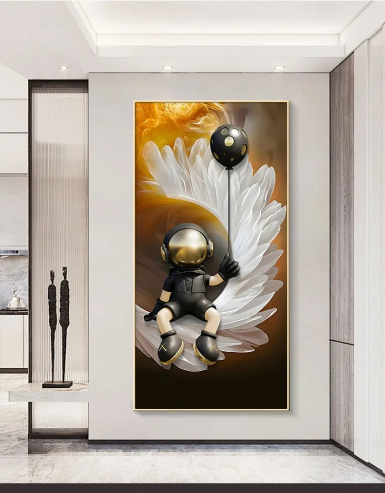 Modern art astronaut wall decor with LED lamp, luminous painting for living room or corridor, by MC THE BLACK DIAMOND