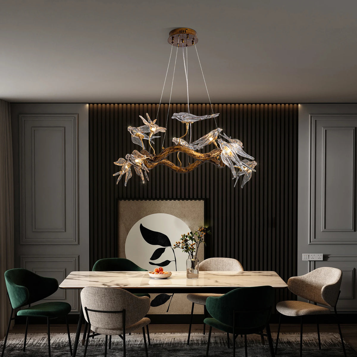 Vintage round bird ceiling chandelier with swallow design from MC THE BLACK DIAMOND, featuring elegant lighting fixtures and intricate details.