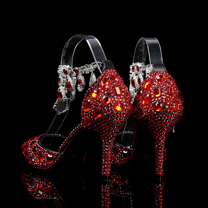 Bling Luxury Handmade Full Rhinestones Women Pumps Fashion Diamonds Crystal Pendant Banquet High heels Party Prom Wedding Shoes - https://mohammadcollection.com