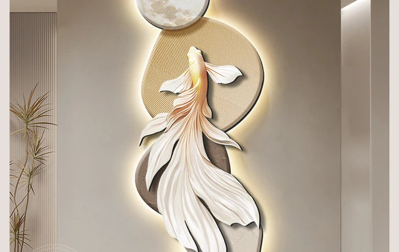 Modern Koi wall decoration painting poster with LED light, luminous mural by MC THE BLACK DIAMOND, ideal for entrance corridor decor.