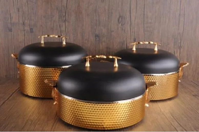 MC THE BLACK DIAMOND luxury kitchen food warmer set with insulated casseroles in 3.5L, 4.5L, and 5.5L for meal prep and hot pot.