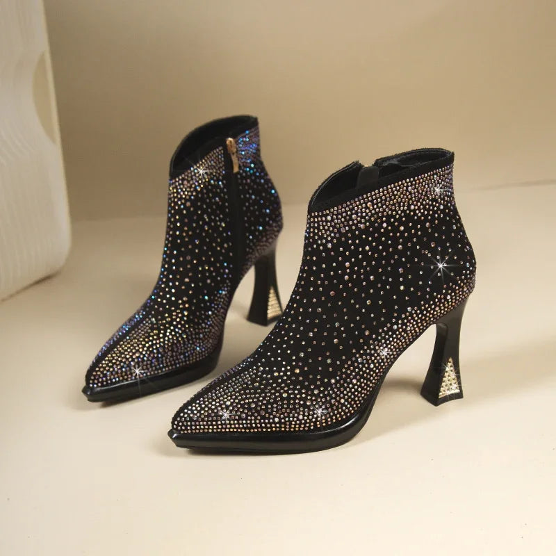 Women's short boots with thick square high heels from Mohammad Collection, featuring a stylish design and ankle-high cut.