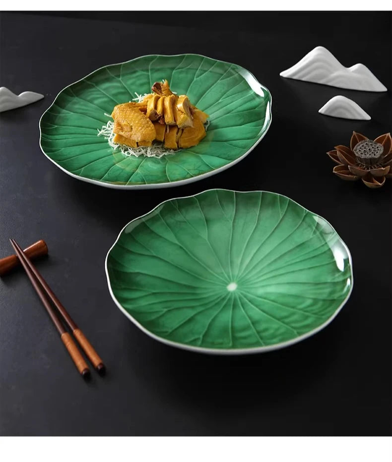Unique Green Lotus Leaf Plate H