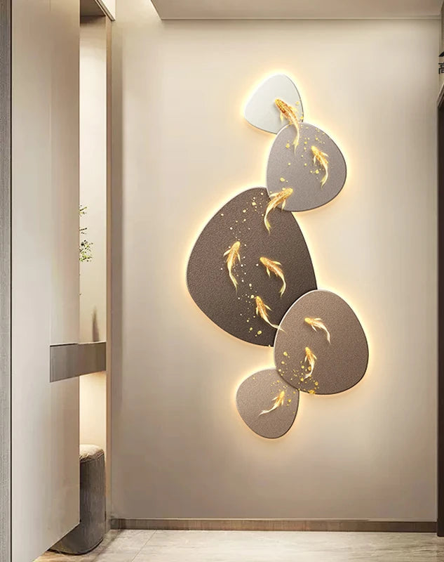 Home Art Decor Nine Fish Map Lamp painting Light Luxury Corridor Aisle Wall Decoration Luminous Murals High-end Hanging Painting - ๐๐ฎ ๐๐๐ ๐น๐๐๐๐ ๐ป๐๐๐๐ ๐๐