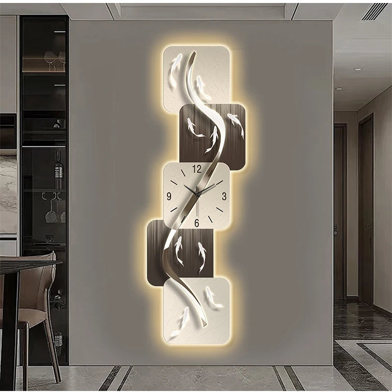Modern Home Wall Decor Nine Fish Picture Wall Clock Living Room Corridor Mute Clock Painting Advanced Art LED Luminescent Mural - https://mohammadcollection.com