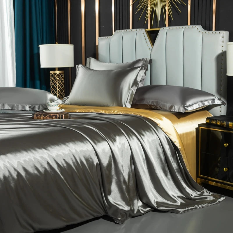 Luxury MC THE BLACK DIAMOND bed sheet pillowcase set with double and single sizes, featuring elegant design for couples and singles.