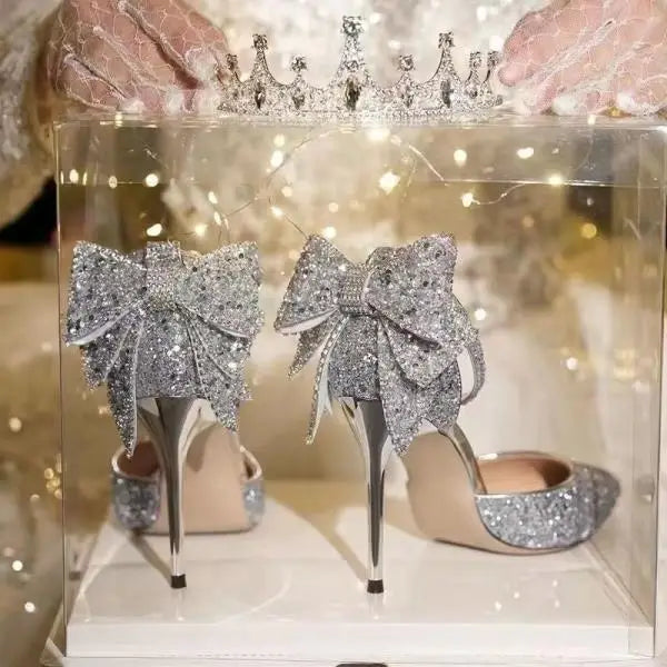 Beige crystal heels sandals for women with bling accents, stylish high-heeled shoes by ๐ธ๐๐๐๐๐๐๐ โ ๐ฎ๐๐๐๏ฟฝ