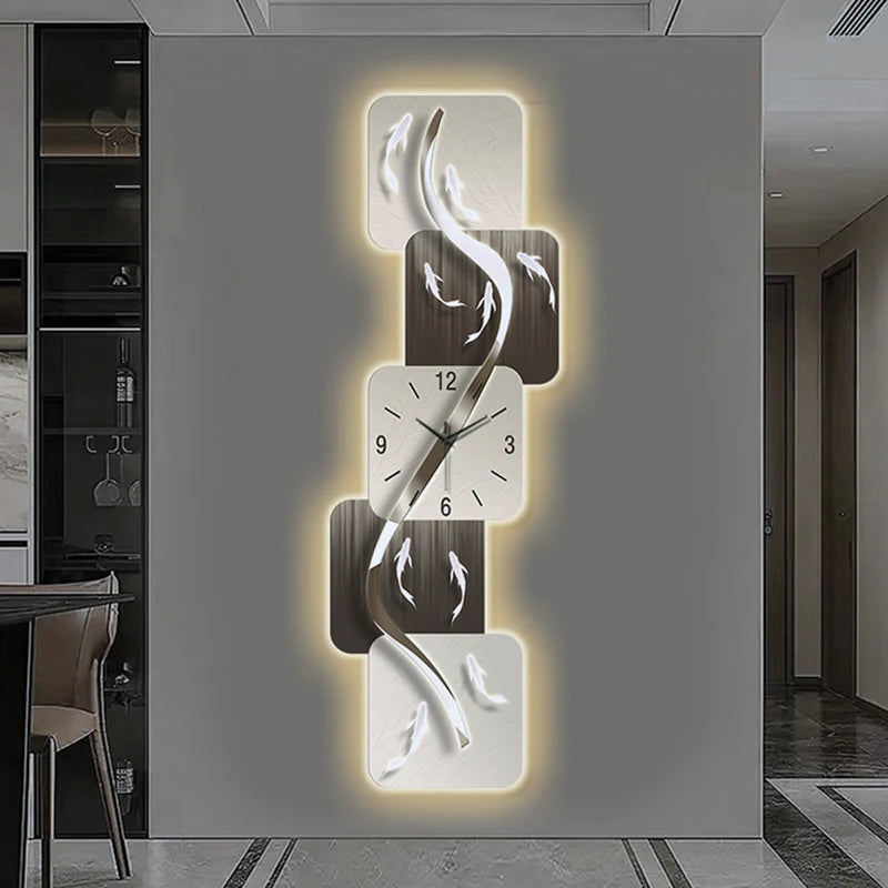 Modern Home Wall Decor Nine Fish Picture Wall Clock Living Room Corridor Mute Clock Painting Advanced Art LED Luminescent Mural - https://mohammadcollection.com