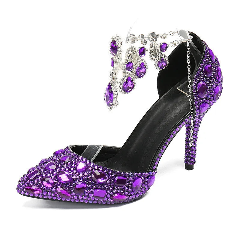 Bling Luxury Handmade Full Rhinestones Women Pumps Fashion Diamonds Crystal Pendant Banquet High heels Party Prom Wedding Shoes - https://mohammadcollection.com