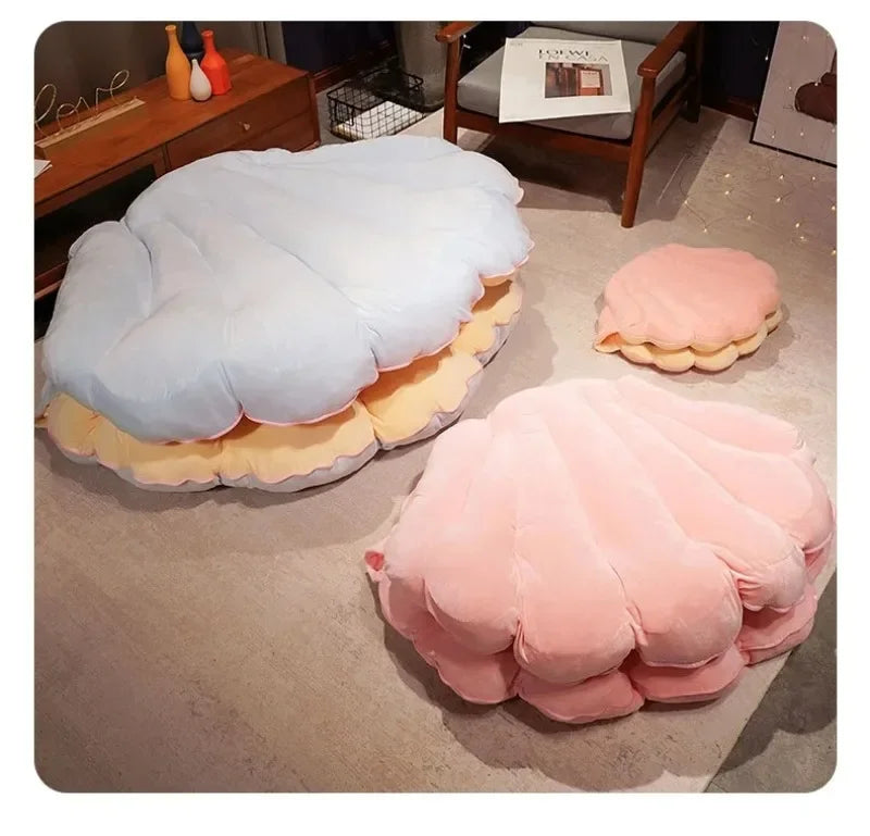 Large Clamshell Plush Cushion Giant Shuck Plush Pillow Seashell Sofa Decorative Stuffed Pillow Sleeping Backrest Floor Cushion