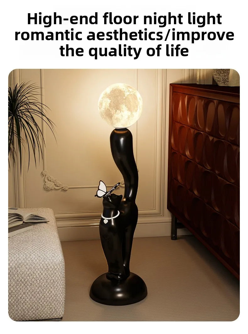 Creative Cat Statue Floor Decoration Nordic Retro Home Soft Decor Living Room Sofa Bedroom Bedside Atmosphere Luminous Ornament - 𝕄𝕮 𝕋𝕙𝕖 𝔹𝕝𝕒𝕔𝕜 𝔻𝕚𝕒𝕞𝕠𝕟𝕕