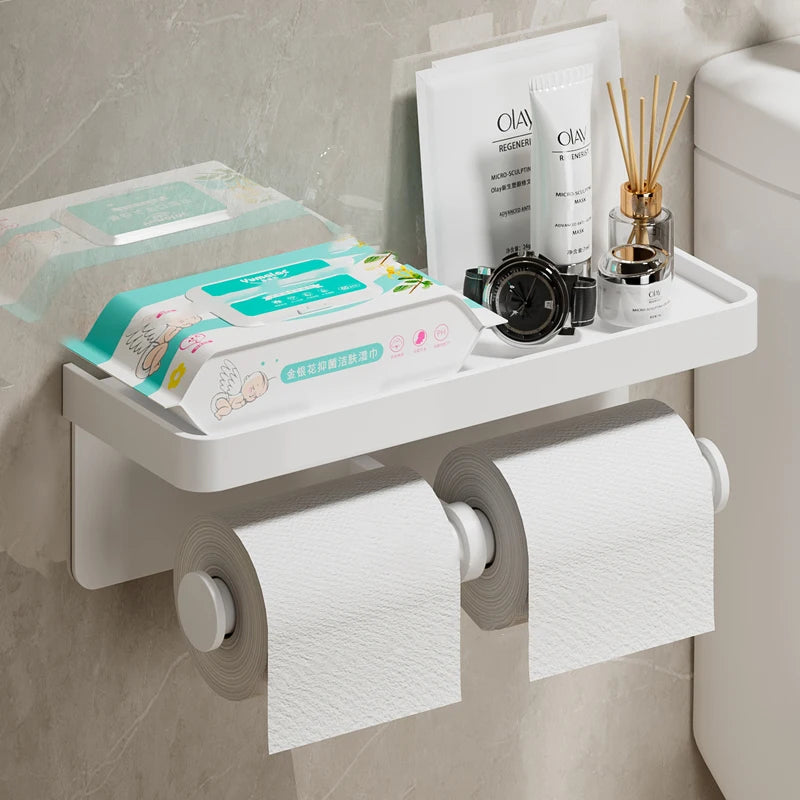 Aluminum Alloy Paper Holder Wall-Mounted Toilet Roll Paper Holder No Drilling Bathroom Kitchen Paper Holder - https://mohammadcollection.com