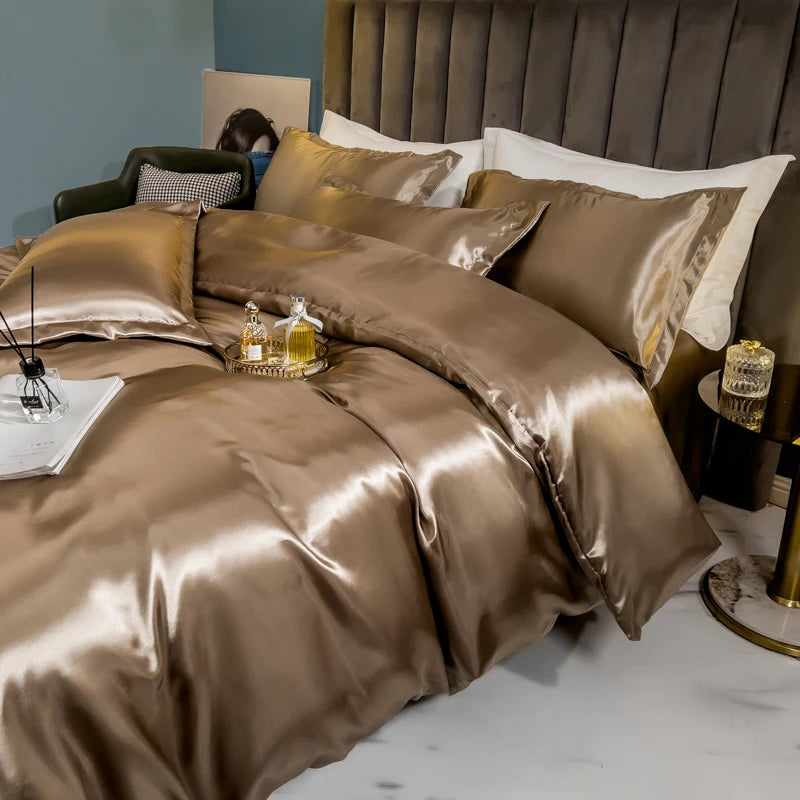 Solid silk bedding set with duvet cover, bedsheet, and rayon satin pillowcases from ๐๐ ๐๐๐ ๐น๐๐๐๐ ๐ป๐๐