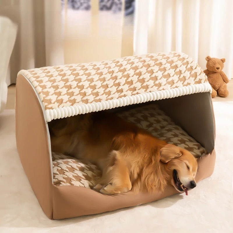 MC THE BLACK DIAMOND warm winter dog house nest with washable, detachable bed for medium to large dogs in a cozy sleeping tent