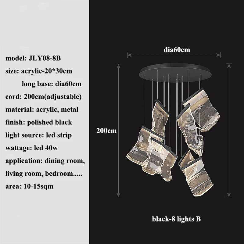 Modern MC THE BLACK DIAMOND LED chandelier lighting fixture with sleek design for living and dining rooms.