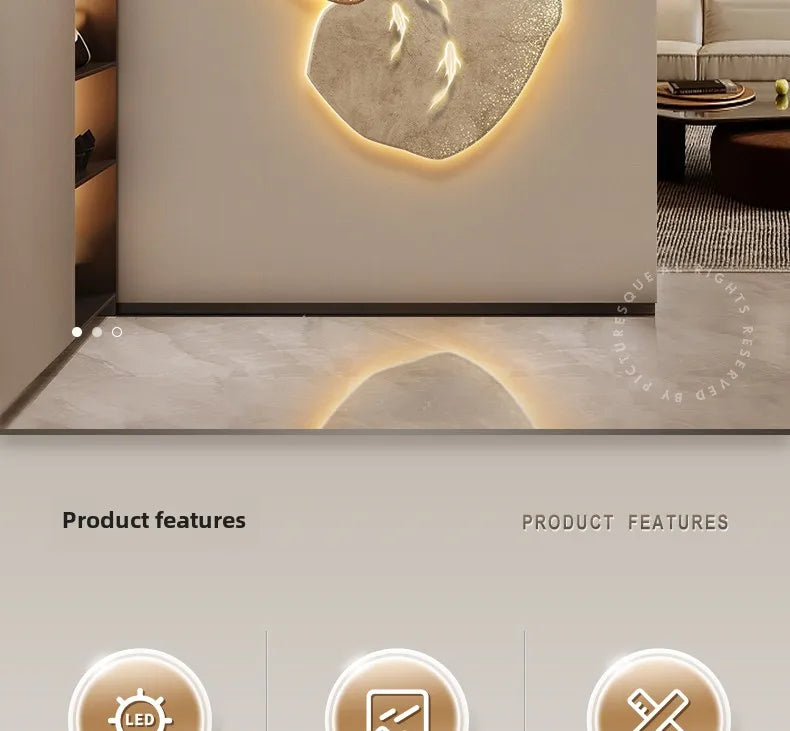 Modern Nine Fish Map Wall Clock by MC THE BLACK DIAMOND, luminous decorative clock for entrance or corridor wall decor.