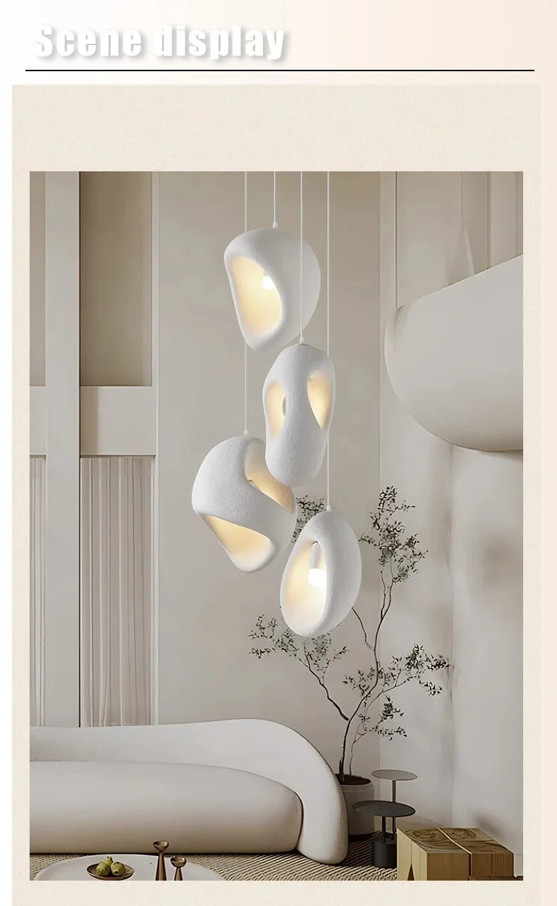 Nordic Villa Stairs Wabi Sabai MC THE BLACK DIAMOND E27 LED pendant light hanging from ceiling with warm glow