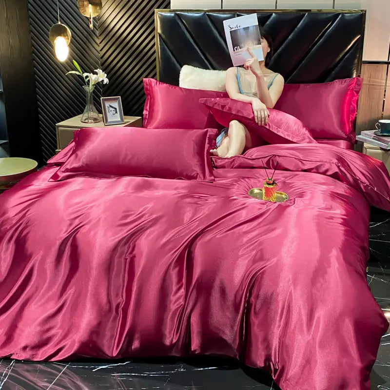 Luxury solid rayon silk bedding set with duvet cover, bed sheet, and satin pillowcases from ๐๐ ๐๐๐ ๐น๐๐๐๐ ๐ป๐๏ฟฝ