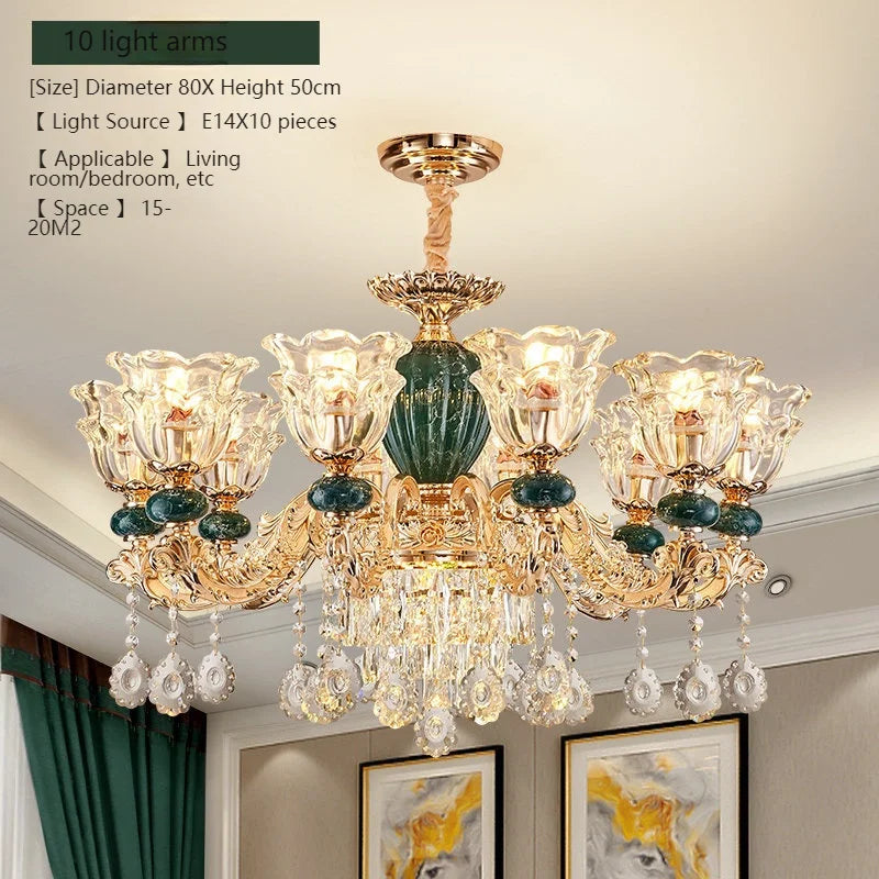 LED Crystal Ceramic Retro Ceiling Chandelier European Style Lamp Living Room Bedroom Villa Duplex Plant Fun Luxury Chandelier - https://mohammadcollection.com