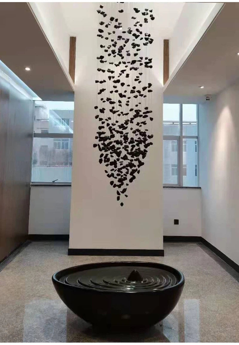 Black Art Luxury Stone Crystal Chandelier For Staircase Hallway Lobby Modern Cristal LED Hanging Lamp Home Indoor Light Fixtures