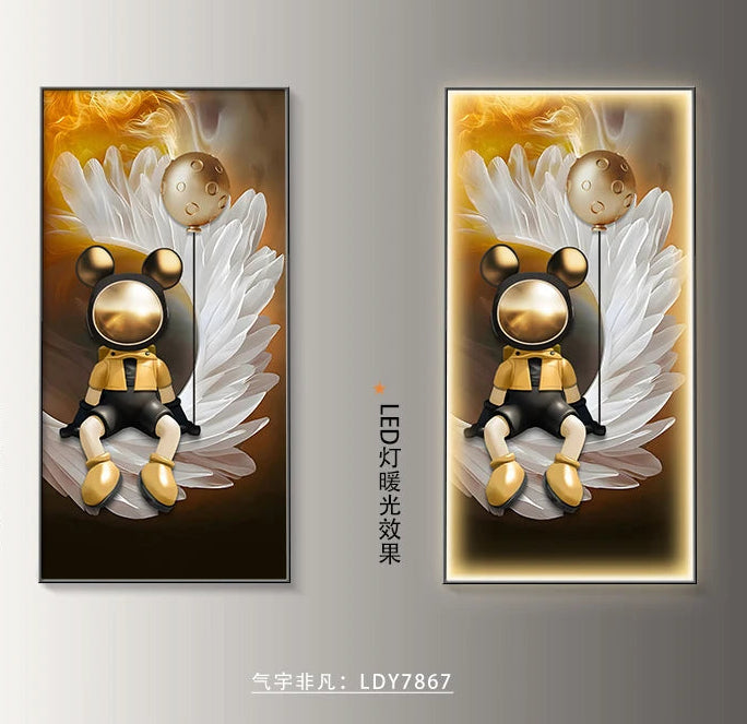 Modern art astronaut wall decor LED lamp painting by MC THE BLACK DIAMOND, luminous cartoon artwork for living room or hallway.