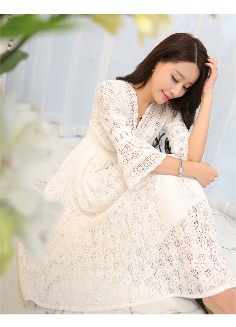 Slim fit women's lace V-neck beach dress by MC THE BLACK DIAMOND, featuring lightweight fabric and elegant design.