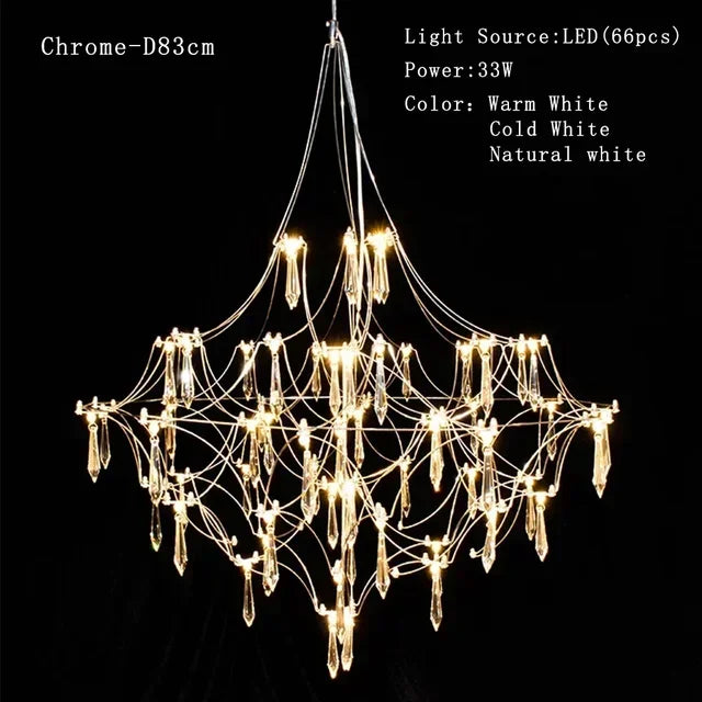 Modern chrome-plated luxury crystal chandelier by MC The Black Diamond, featuring intricate crystal detailing for living room lighting.
