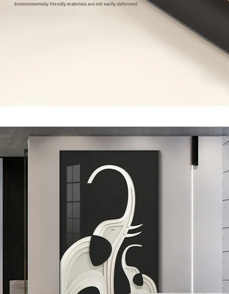 Abstract black elephant wall art print by MC THE BLACK DIAMOND, featuring LED light painting for modern living room decor.