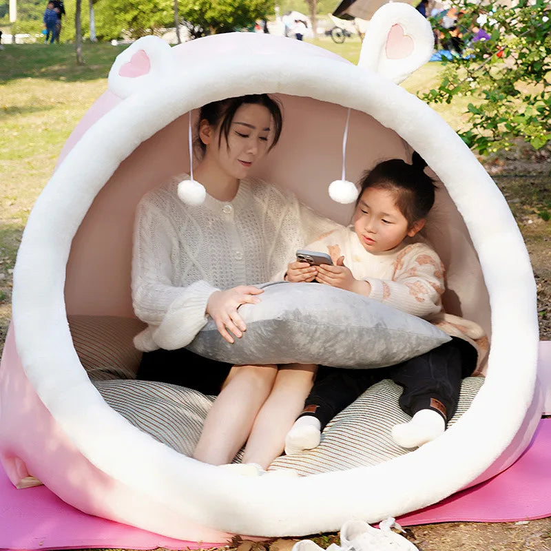 Cute oversized plush tent house for adults and children by MC THE BLACK DIAMOND, cozy home decor for relaxing spaces.