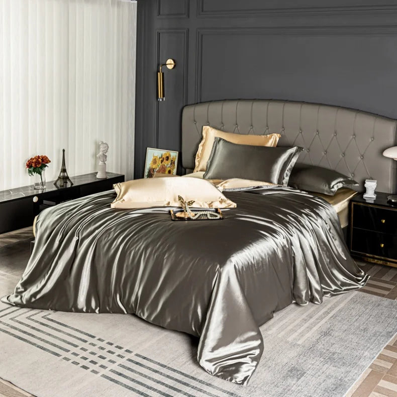 High quality satin bedding set with solid color duvet cover from 𝕄𝕔 𝕋𝕙𝕖 𝔹𝕝𝕒𝕔𝕜 𝔻𝕚𝕒𝕞𝕠