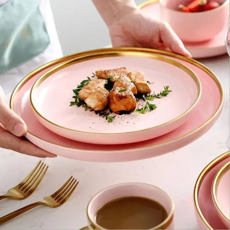 Pink porcelain dinner plate from 𝕄𝕔 𝕋𝕙𝕖 𝔹𝕝𝕒𝕔𝕜 𝔻𝕚𝕒𝕞𝕠𝕟𝕕