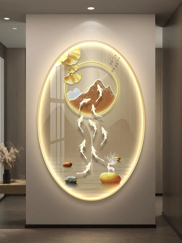 Light Luxury Wall Art Nine Fish Picture Entrance Wall Decor Aesthetic High End Living Room Corridor Luminous LED Light Painting - ๐๐ฎ ๐๐๐ ๐น๐๐๐๐ ๐ป๐๐๐๐ ๐๐