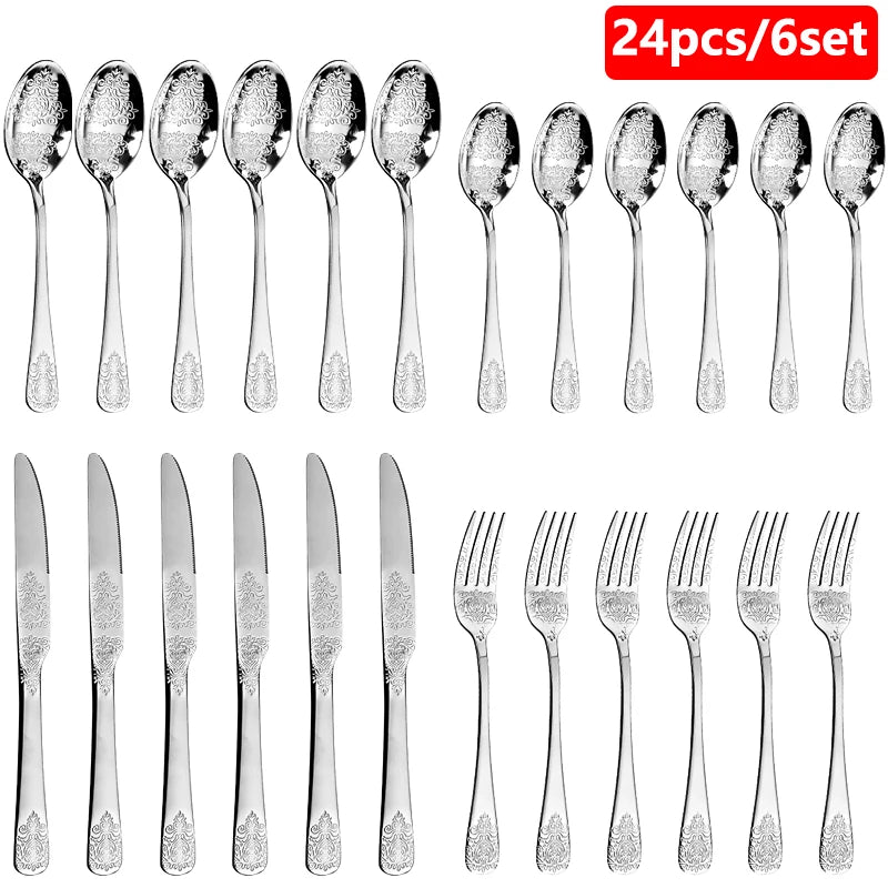 Set of 16/24 stainless steel silverware cutlery from 𝕄𝕔 𝕋𝕙𝕖 𝔹𝕝𝕒𝕔𝕜 𝔻𝕚𝕒𝕞�