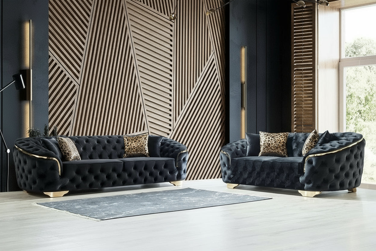 Black velvet 2-seater sofa from ๐๐ ๐๐๐ ๐น๐๐๐๐ ๐ป๐๐๐๐ ๐