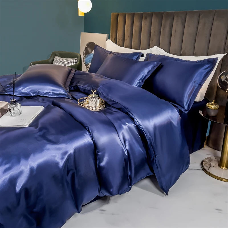 Solid silk bedding set with duvet cover, bedsheet, and rayon satin pillowcases from ๐๐ ๐๐๐ ๐น๐๐๐๐ ๐ป๐๐