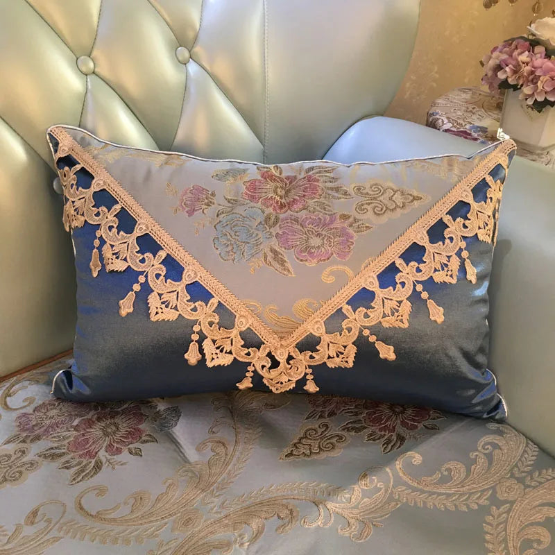 European luxury Jacquard tassel lace sofa pillow cushion cover with decorative tassels, rectangular large backrest cushion from 𝕄𝕔 𝕋𝕙𝕖 𝔹𝕝𝕒𝕔𝕜 𝔻