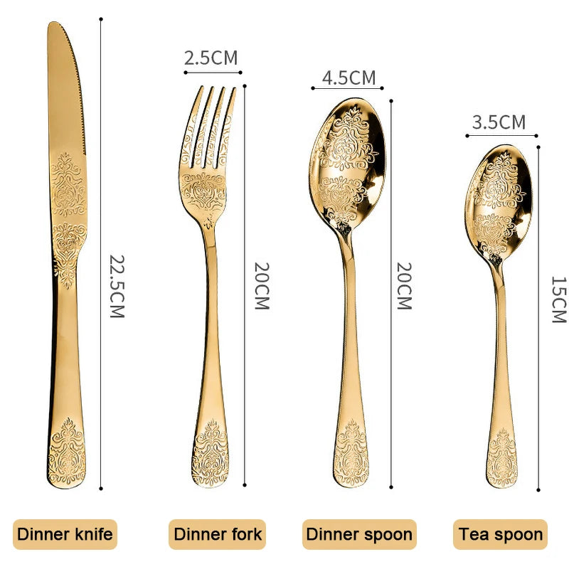 16/24-piece stainless steel silverware set with gold finish from 𝕄𝕔 𝕋𝕙𝕖 𝔹𝕝𝕒𝕔𝕜 𝔻𝕚𝕒𝕞�