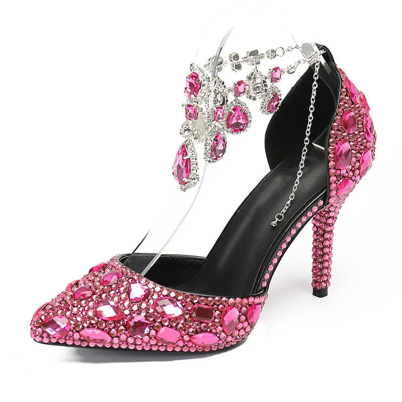 Bling Luxury Handmade Full Rhinestones Women Pumps Fashion Diamonds Crystal Pendant Banquet High heels Party Prom Wedding Shoes - https://mohammadcollection.com