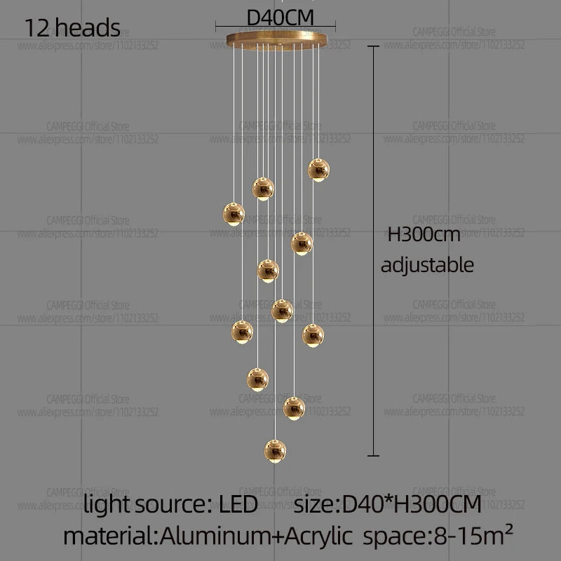 MC Modern LED Staircase Pendant Light Hanging Living Room