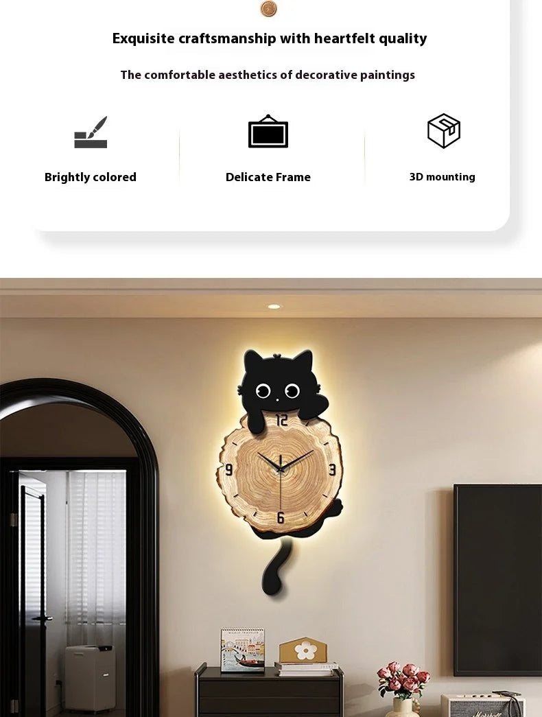 LED wall clock with cartoon poster design by MC THE BLACK DIAMOND, luminous wall art decoration for living rooms.