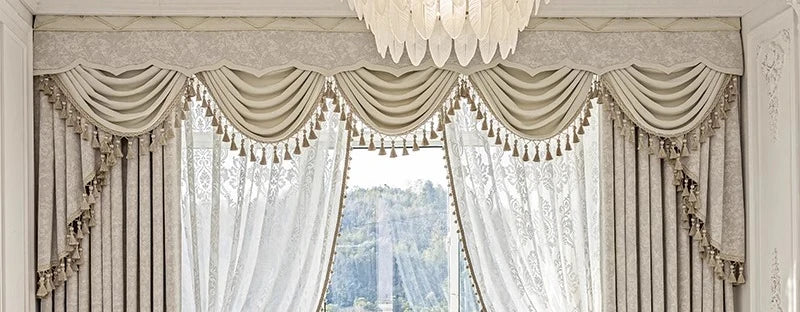 Beige Jacquard chenille curtains by MC THE BLACK DIAMOND, stylish window screens for living rooms, bedrooms, and balconies.